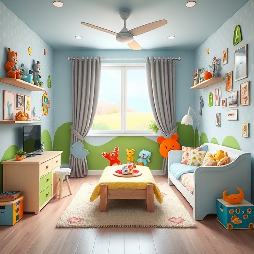 colorful kids' room with cartoon themes