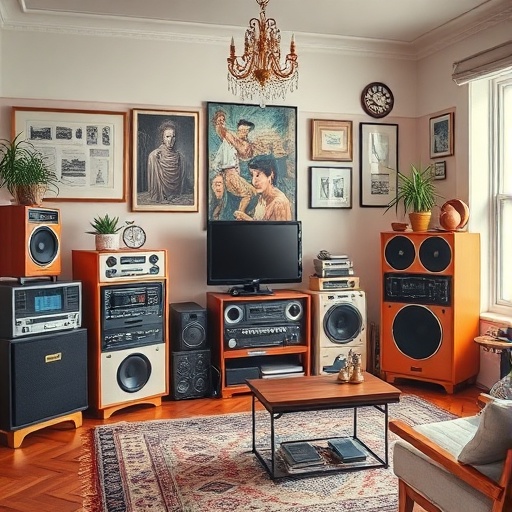 room with retro technology and decor