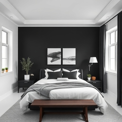 serene black and white bedroom