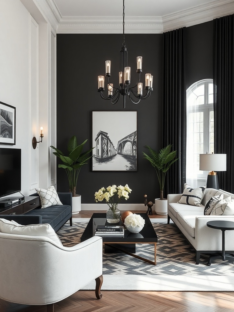 elegant black and white living room