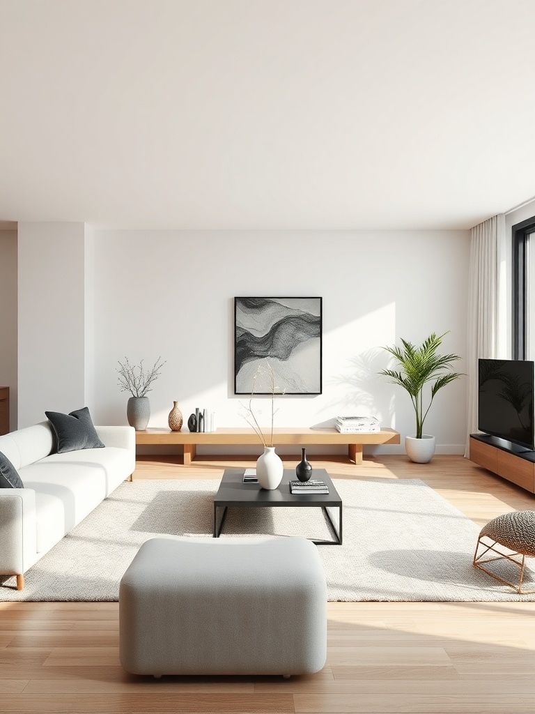 minimalist living room with neutral decor