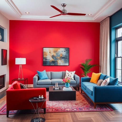 Living room with a bold accent wall