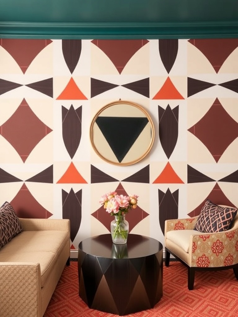 Room with bold geometric wall patterns