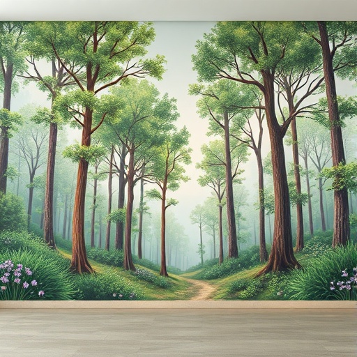 Nature-inspired mural of a forest