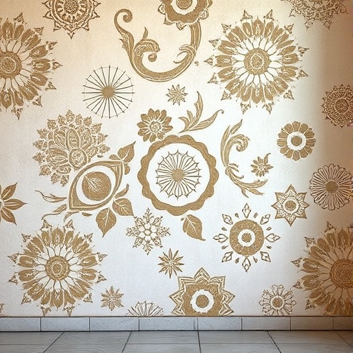 Wall with intricate stenciled designs