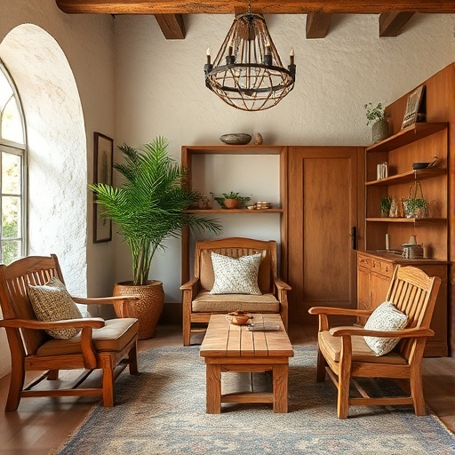 rustic wooden furniture in Mediterranean decor