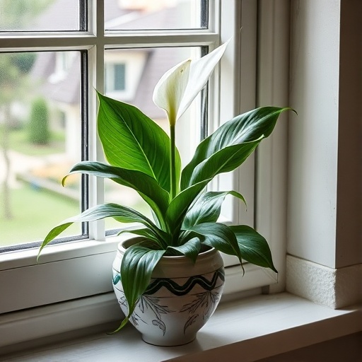 peace lily on a windowsill