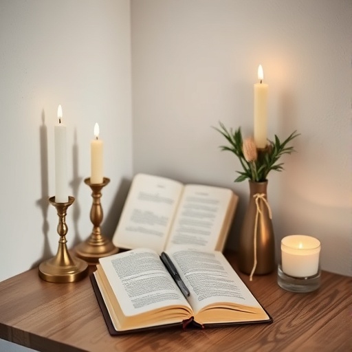 prayer corner with candles and journal