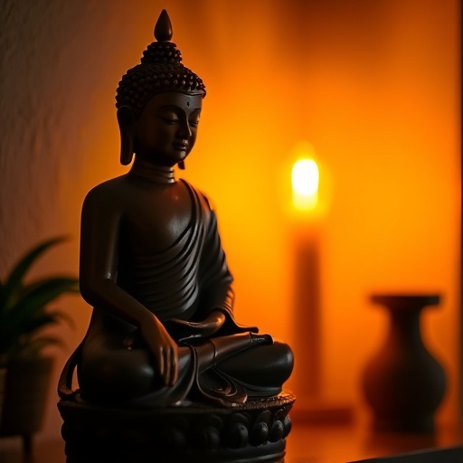 Soft lighting on Buddha statue