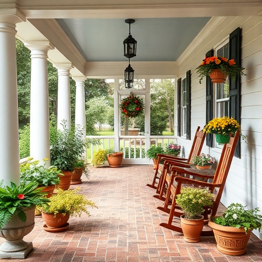 inviting Southern porch with rocking chairs