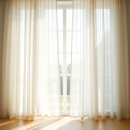 sunlit room with sheer curtains
