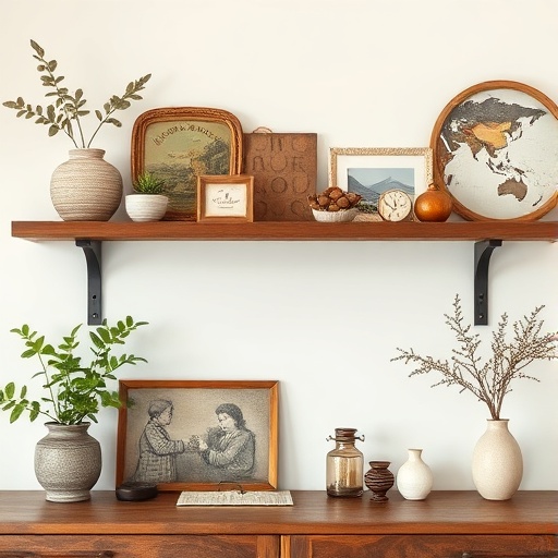 shelf with family heirlooms and personal items