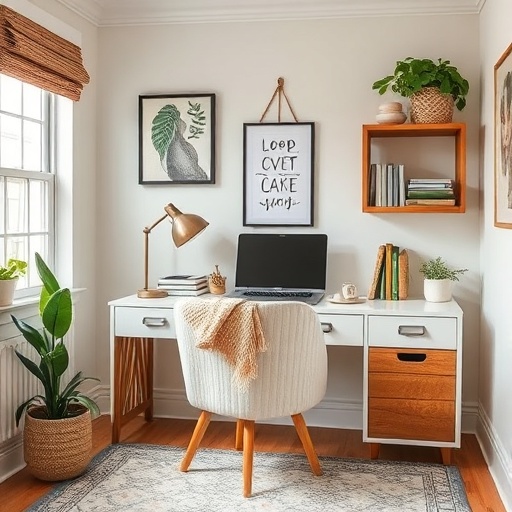 cozy home office with budget-friendly decor