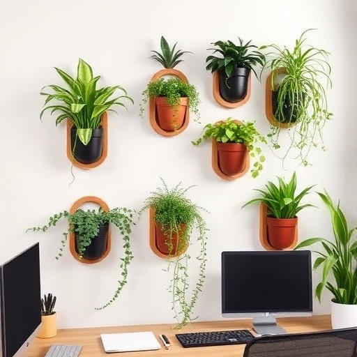 wall-mounted planters in home office