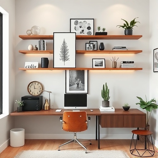 floating shelves in home office