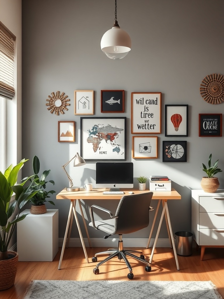 well-decorated home office with wall decor