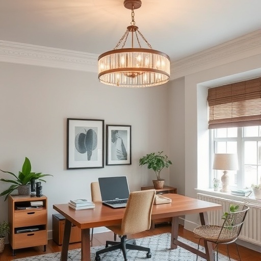 statement light fixture in home office