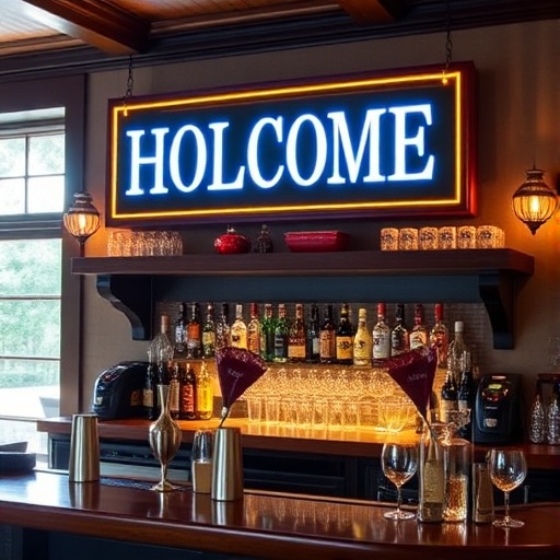 Custom signage in a home bar