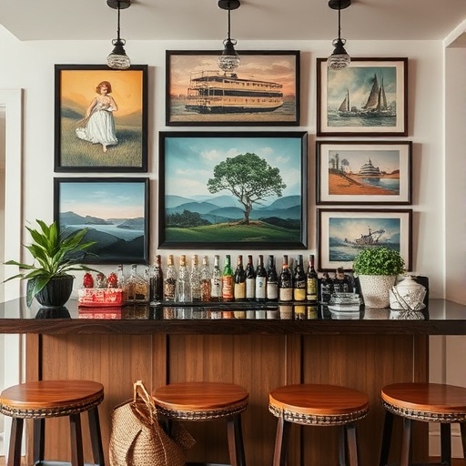 Local artwork in a home bar