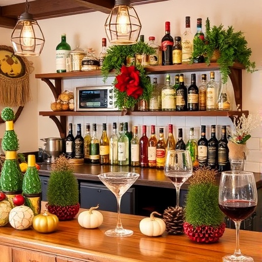 Seasonal decor in a home bar