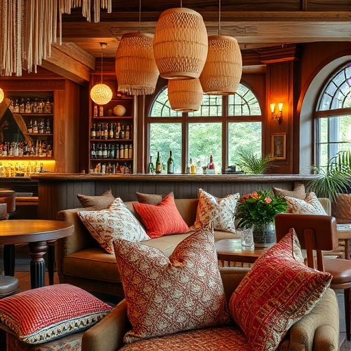 Soft textiles and cushions in a bar