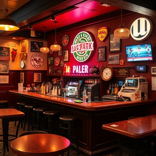 Sports-themed bar decor