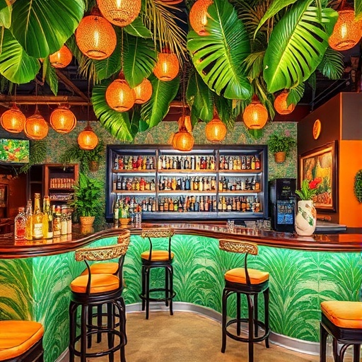 Tropical-themed bar decor