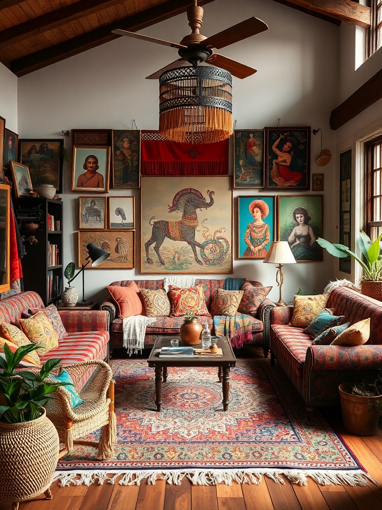 bohemian chic decor with colorful patterns