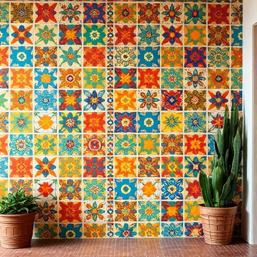 colorful Mexican tiles on a feature wall