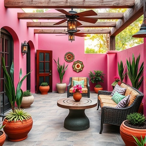 outdoor patio in modern Mexican style