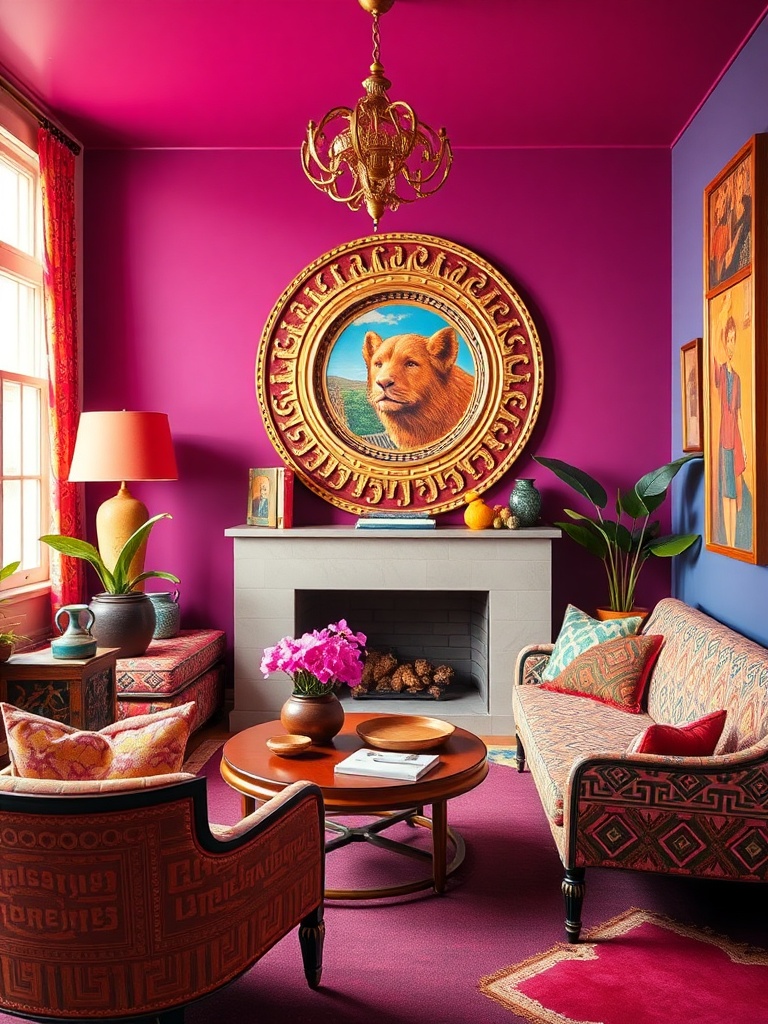 room with bold 70s colors and patterns