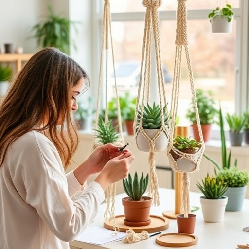 crafting macramé plant hangers