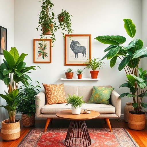 room with 70s houseplants