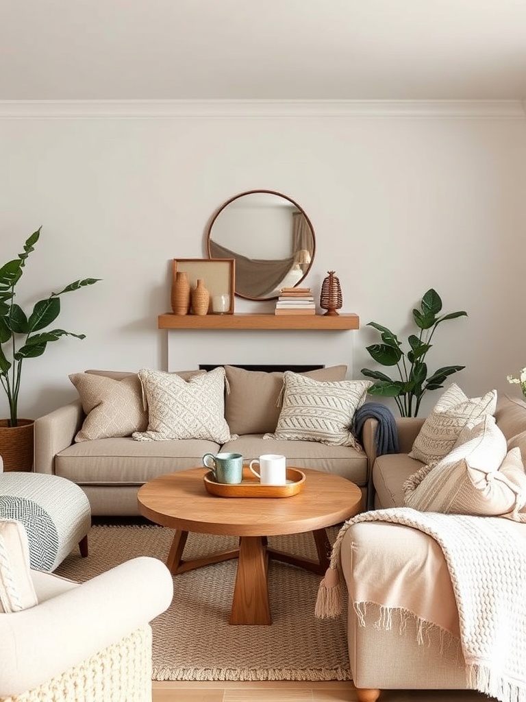 cozy living room with layered textiles