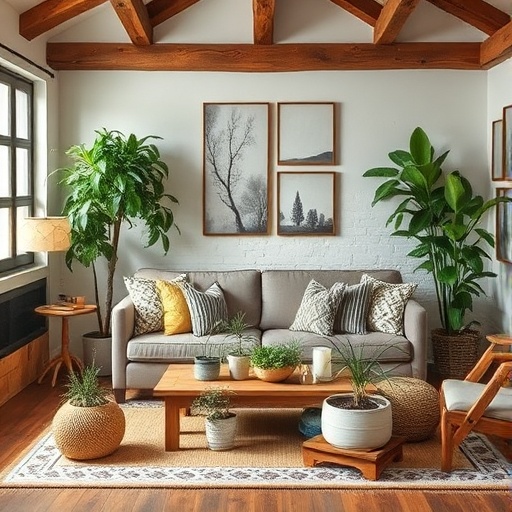 potted plants in a rustic living room