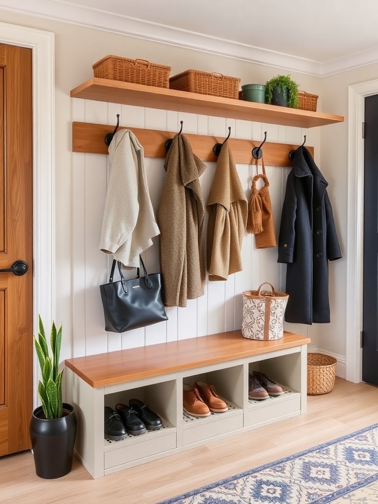 Entryway with coat hooks and shoe storage