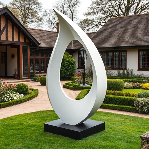 modern sculpture in traditional garden