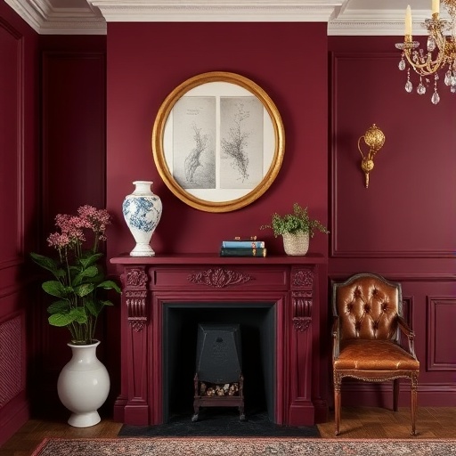 Deep burgundy feature wall