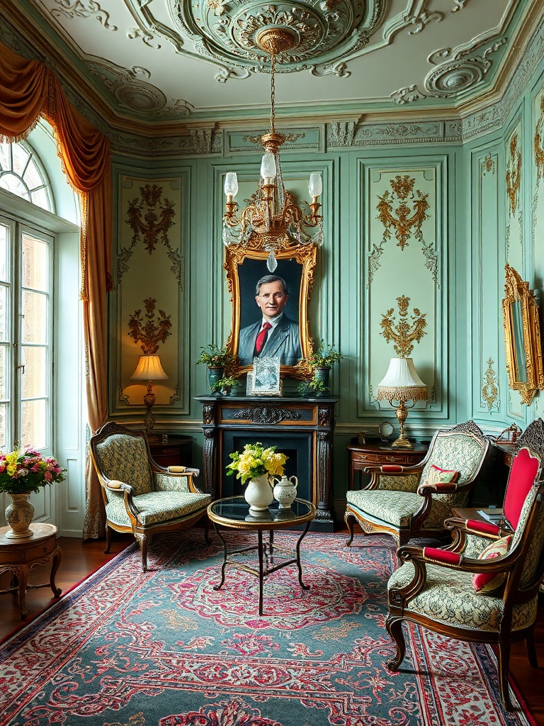 Victorian-style interior with ornate furniture