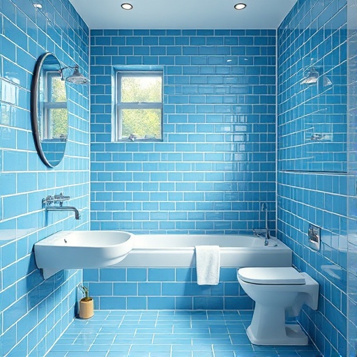 bathroom with blue tiles