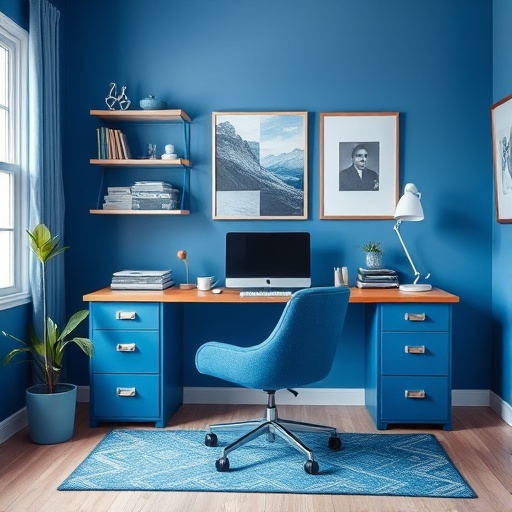 home office with blue decor