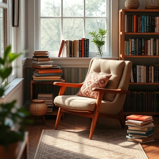 cozy reading nook with armchair and books