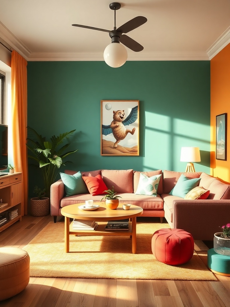 colorful living room with whimsical decor