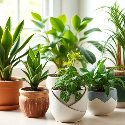 Collection of low-maintenance indoor plants in decorative pots