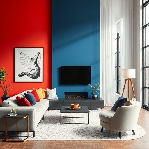 living room with accent wall