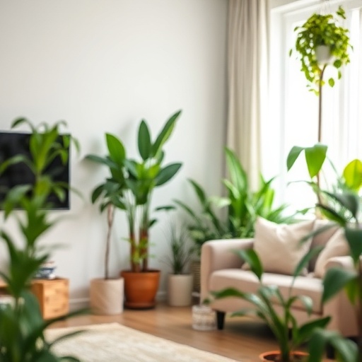 living room with indoor plants
