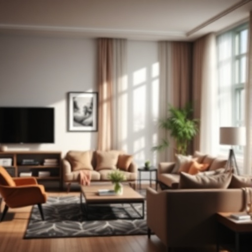 living room with layered lighting