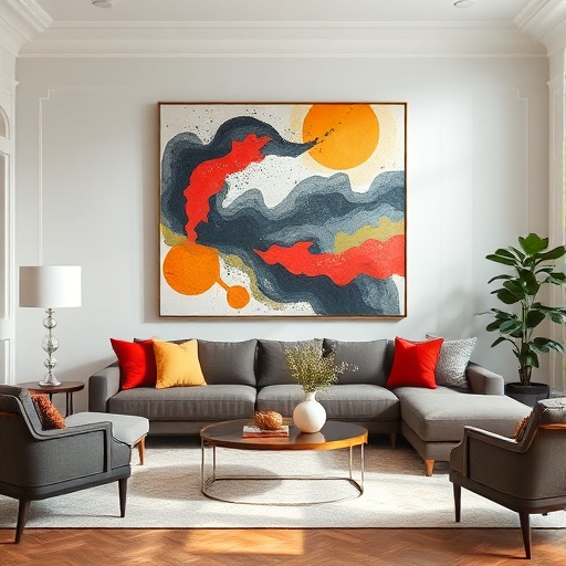 living room with statement artwork