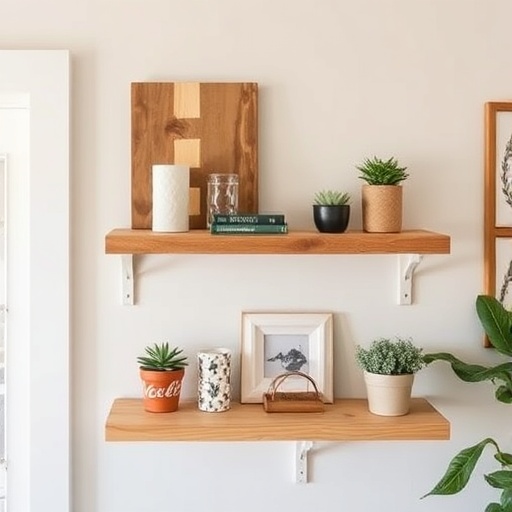 DIY wooden shelves in home