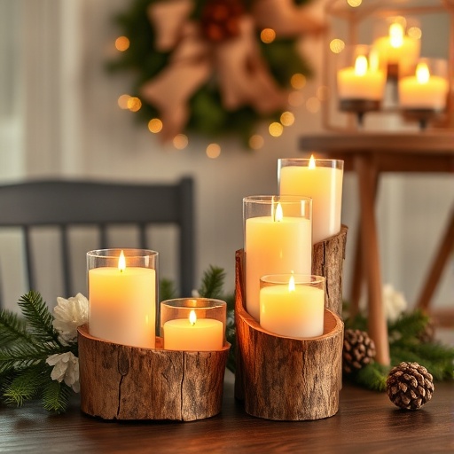 rustic wooden candle holders